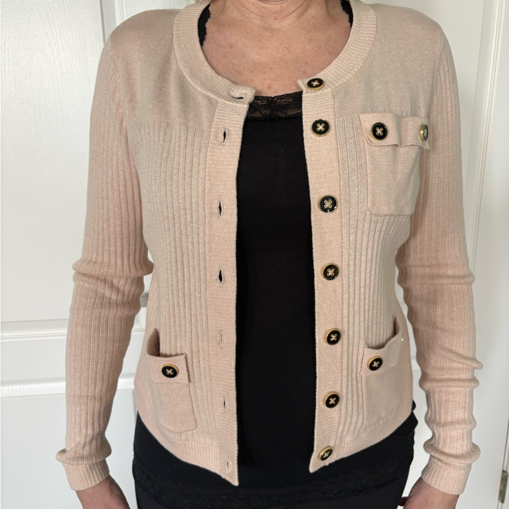 Vintage CAbi Pink/Beige Cardigan Sweater